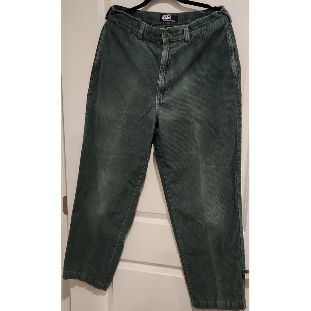 Vintage Polo Ralph Lauren Mens Corduroy Pants Green Y2K Retro Size 35 x 32‎
